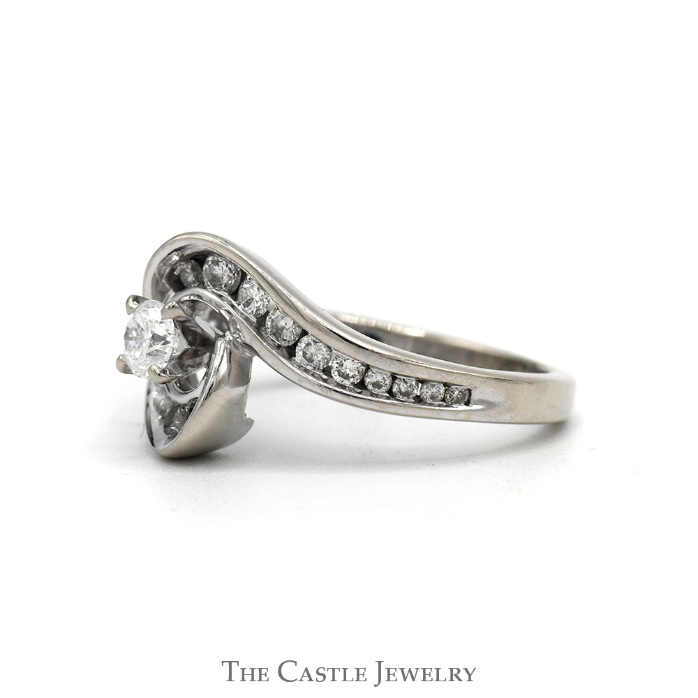 Diamond Engagement Ring .75CTTW With .25CT Round Brilliant Cut With Bypass Channel-Set Mount In 14KT White Gold