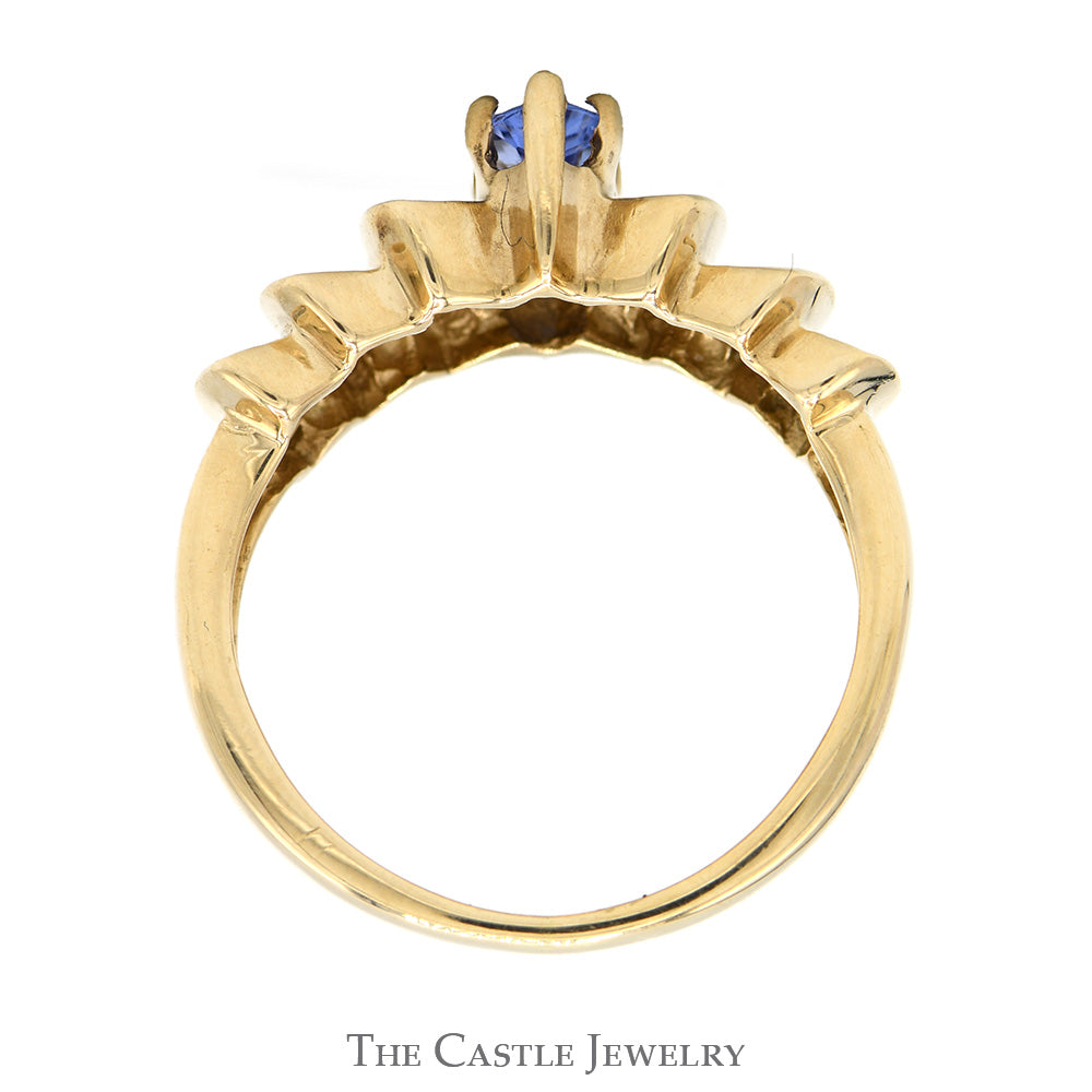 Marquise Cut Tanzanite Ring with Round & Baguette Cut Diamond Accents in 10k Yellow Gold
