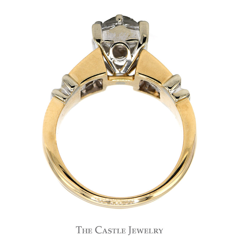 Square Shaped Illusion Set Diamond Ring with Princess Cut Accented Sides in 14k White & Yellow Gold