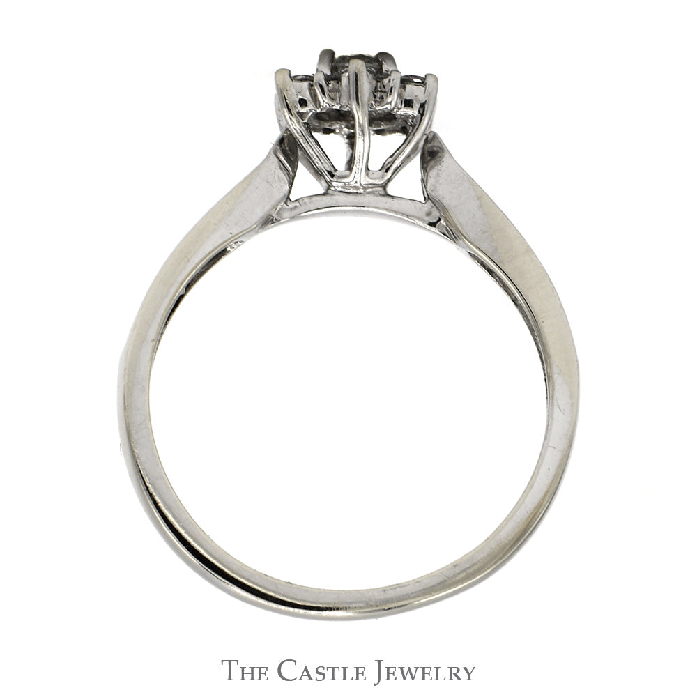 Flower Design Engagement Ring .38CTTW With .15CT Round Diamond And Diamonds In Halo And Down Sides In 10KT White Gold