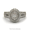 1cttw Oval Shaped Diamond Cluster Engagement Ring with Diamond Accented Split Shank Sides in 10k White Gold - Thumbnail 1