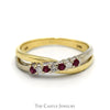 Round Ruby & Diamond Two Tone Crossover Band in 10k Yellow & White Gold - Thumbnail 1
