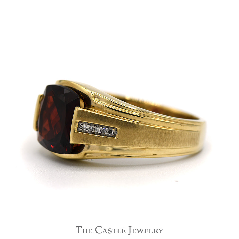 Cushion Cut Garnet Ring with Illusion Set Diamond Accents in 10k Yellow Gold