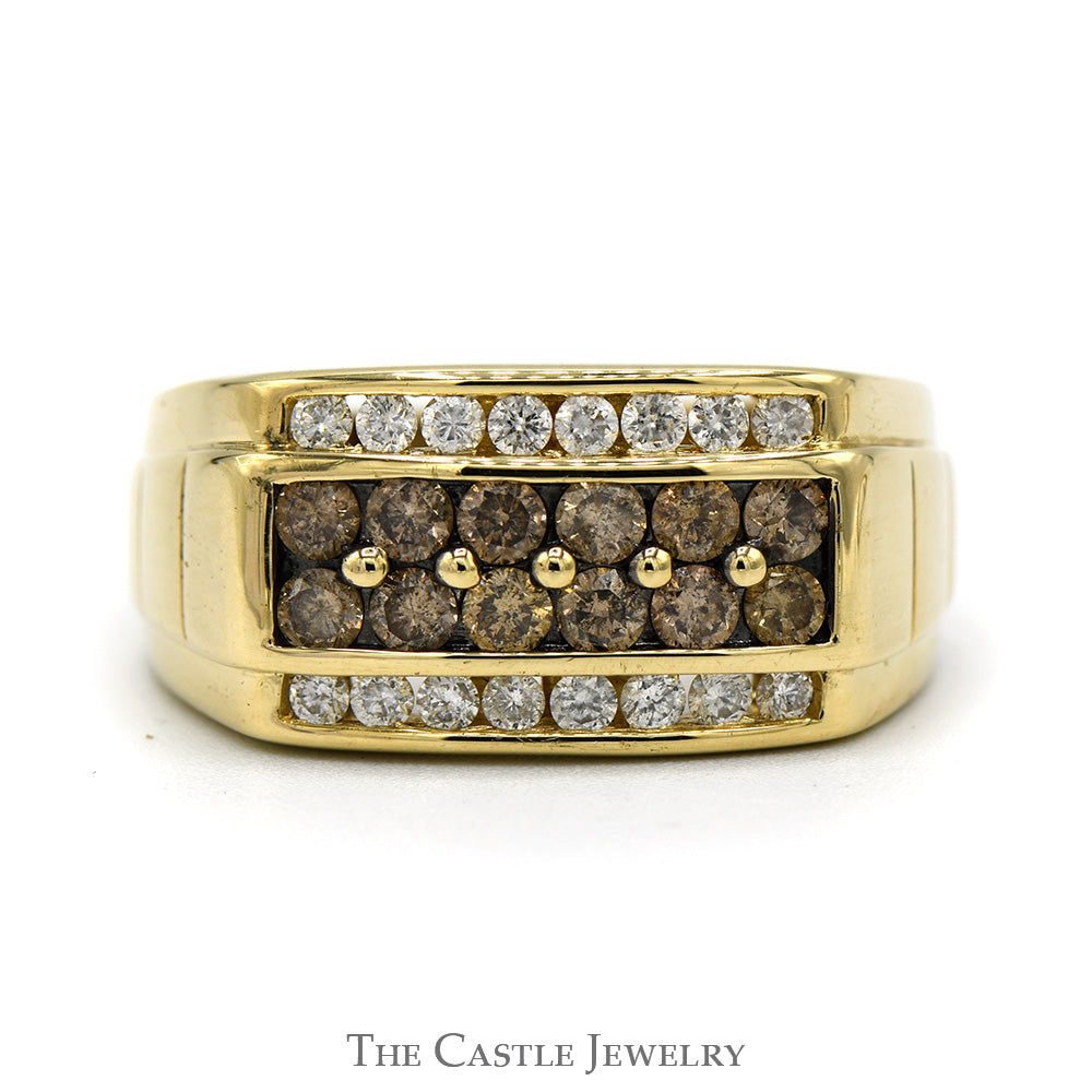 Men's Effy .96cttw Brown and White Diamond Designer Ring in 14k Yellow Gold