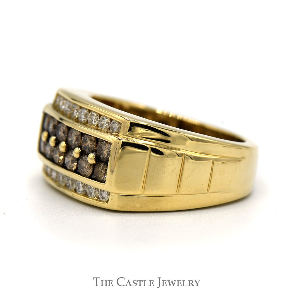 Men's Effy .96cttw Chocolate and White Diamond Designer Ring in 14k Yellow Gold