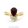 Pear Cut Garnet Ring with Diamond Accents in 14k Yellow Gold "V" Shaped Setting - Thumbnail 1