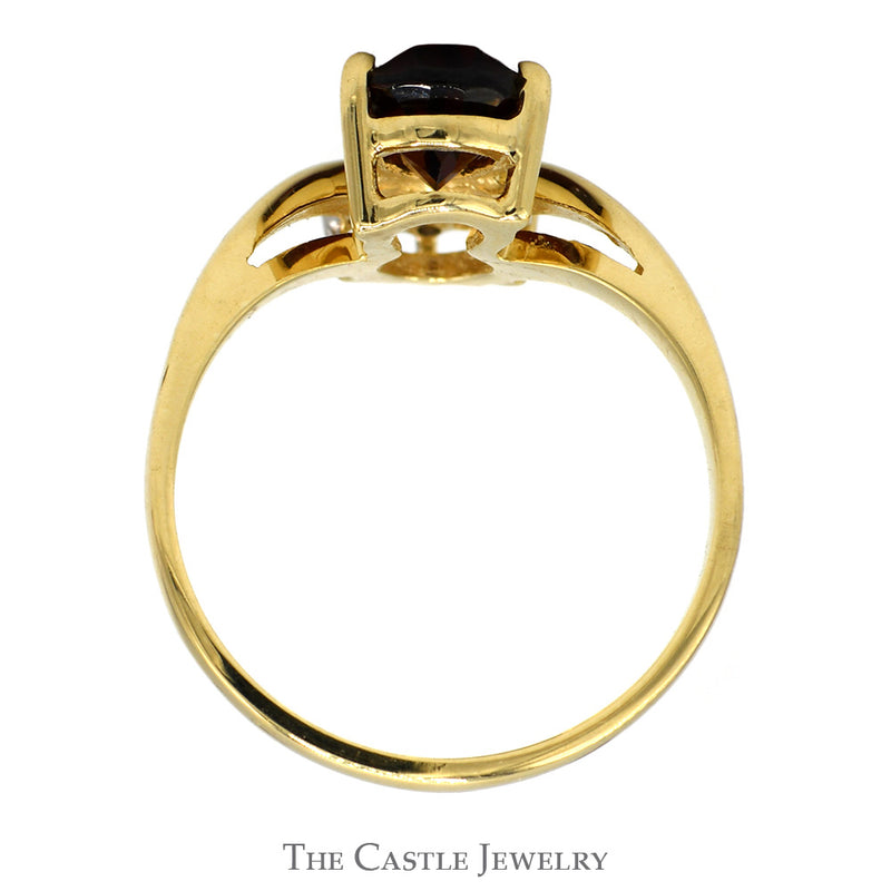 Pear Cut Garnet Ring with Diamond Accents in 14k Yellow Gold "V" Shaped Setting