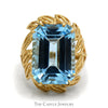 Emerald Cut Blue Topaz Ring with Fancy Leaf Designed Open Setting in 10k Yellow Gold - Thumbnail 1