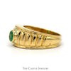 Emerald Solitaire Ring with Grooved Ridged Sides in 18k Yellow Gold - Thumbnail 3