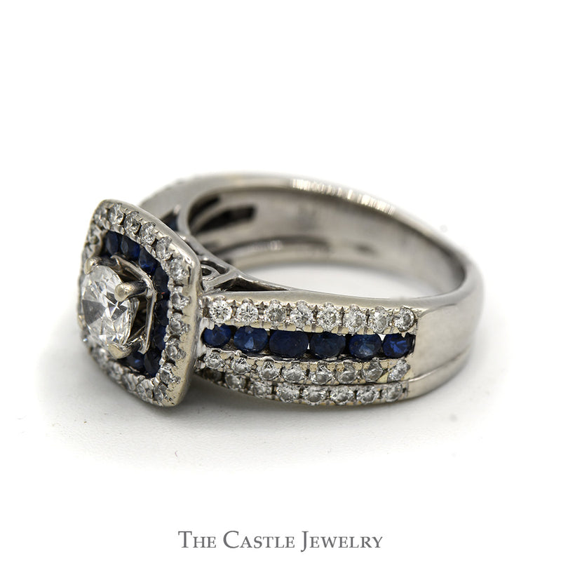 RBC Diamond Bridal Set with Sapphire Halo & Mounting in 14K WG
