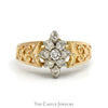 1/2cttw Marquise Shaped 9 Diamond Cluster Ring with Open Filigree Sides in 10k Yellow Gold - Thumbnail 1
