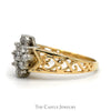 1/2cttw Marquise Shaped 9 Diamond Cluster Ring with Open Filigree Sides in 10k Yellow Gold - Thumbnail 3