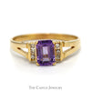 Emerald Cut Amethyst Ring with Channel Set Diamond Accents in 14k Yellow Gold - Thumbnail 1