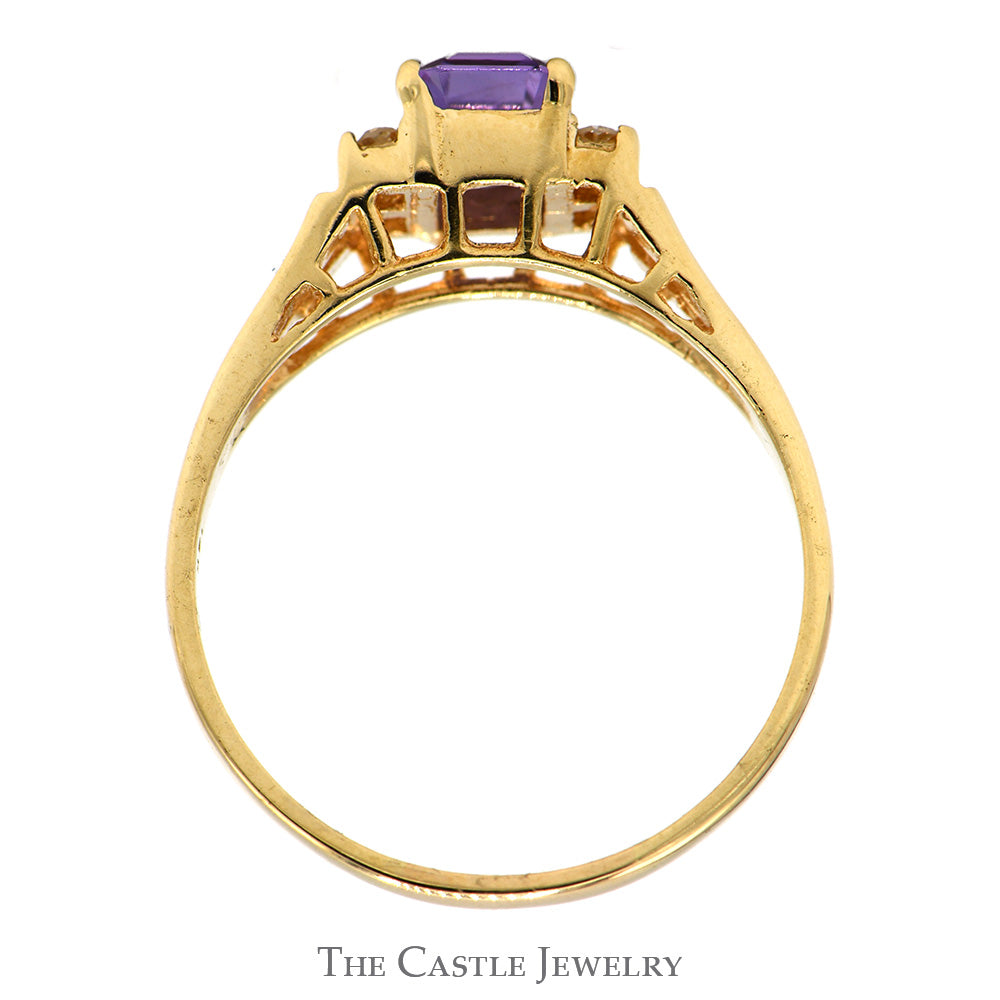 Emerald Cut Amethyst Ring with Channel Set Diamond Accents in 14k Yellow Gold