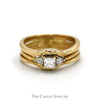 Princess Cut & Trillion Cut Diamond Three Stone Bridal Set in 14k Yellow Gold - Thumbnail 1
