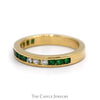 Channel Set Emerald and Diamond Band in 14k Yellow Gold - Thumbnail 3