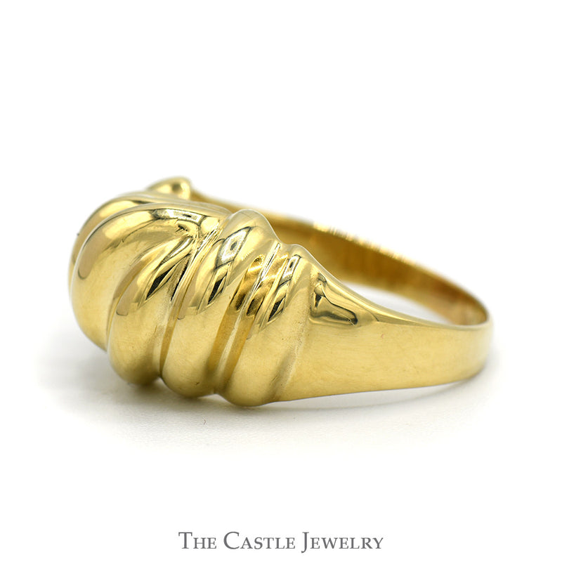 Swirled Grooved Dome Ring in 14k Yellow Gold