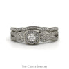 Diamond Bridal Set .75CTTW With .13CT Round Brilliant Cut Diamond With Halo And Diamond Sides In 14KT White Gold - Thumbnail 1