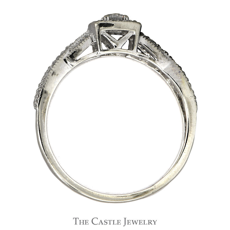 Diamond Bridal Set .75CTTW With .13CT Round Brilliant Cut Diamond With Halo And Diamond Sides In 14KT White Gold