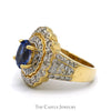 Oval Tanzanite Ring with 3/4cttw Diamond Accented Sides and Halo in 14k Yellow Gold - Thumbnail 3