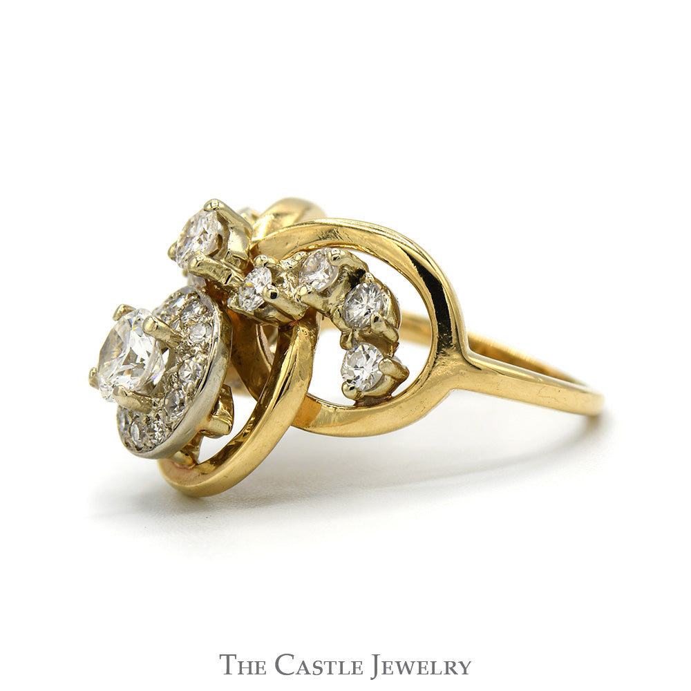 1.25cttw Freeform Vintage Inspired Diamond Cluster Ring in 14k Yellow Gold