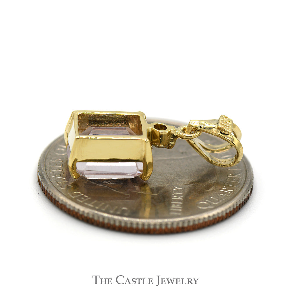 Emerald Cut Morganite Pendant with Diamond Accent in 14k Yellow Gold