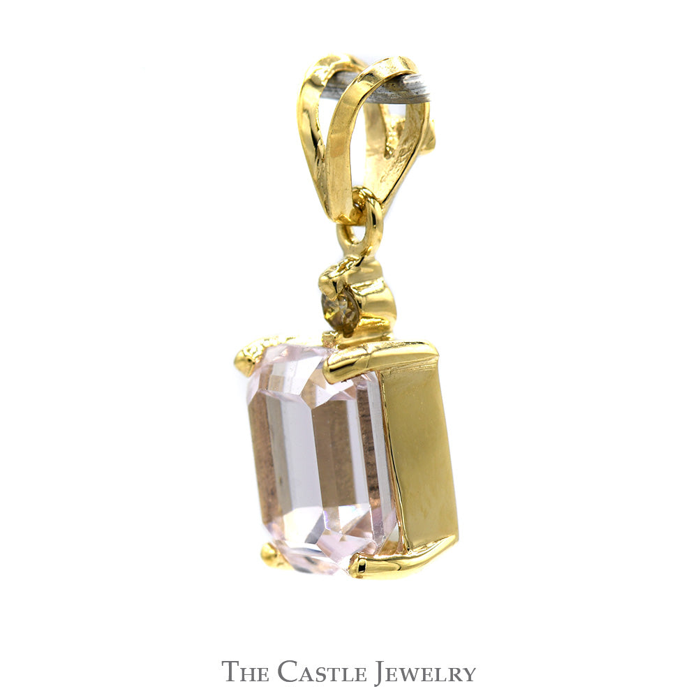 Emerald Cut Morganite Pendant with Diamond Accent in 14k Yellow Gold