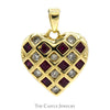 Heart Shaped Ruby and Diamond Cluster Pendant in 14k Yellow Gold - Thumbnail 1