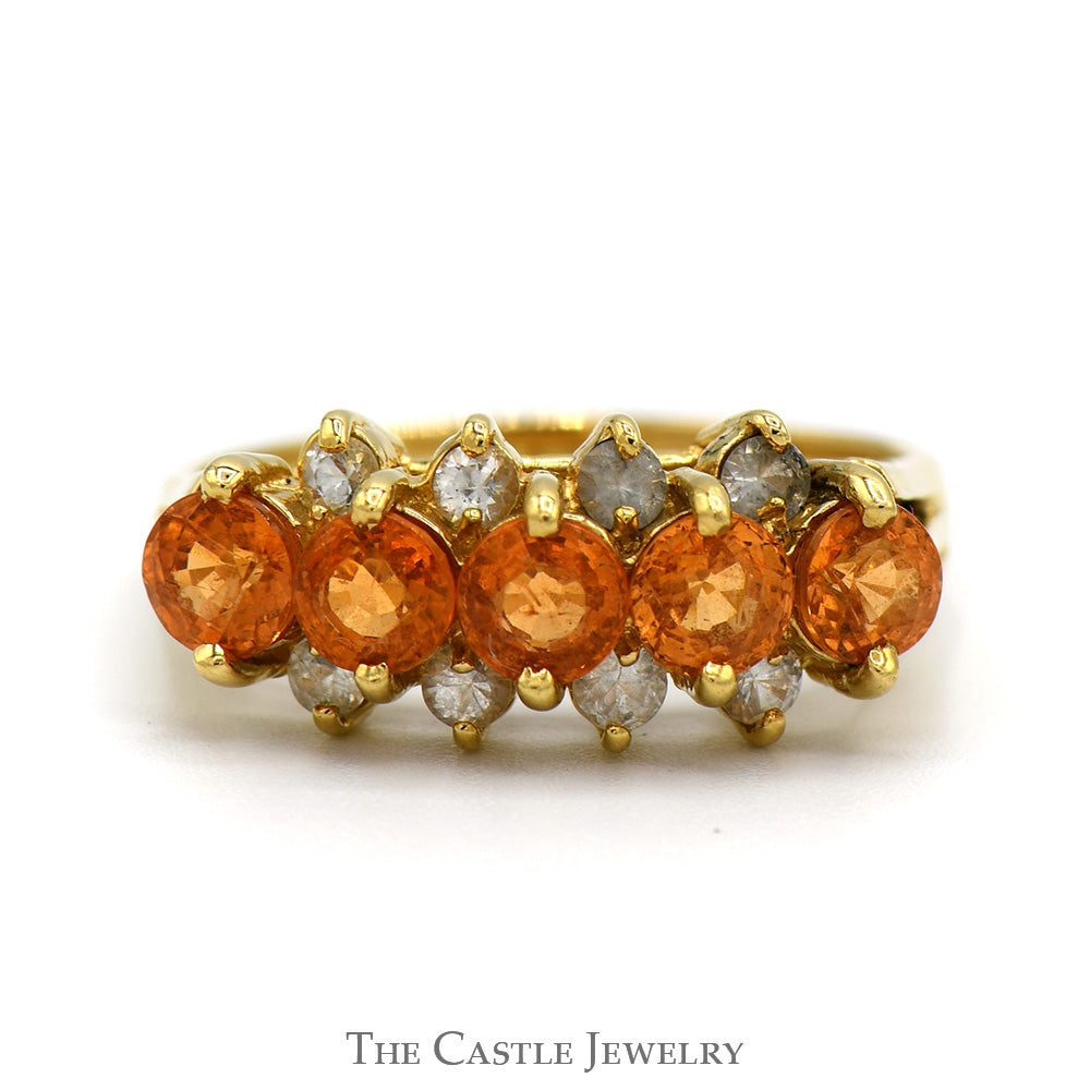 Round Citrine and Cubic Zirconia Band in 18k Yellow Gold