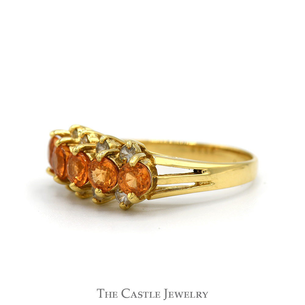 Round Citrine and Cubic Zirconia Band in 18k Yellow Gold