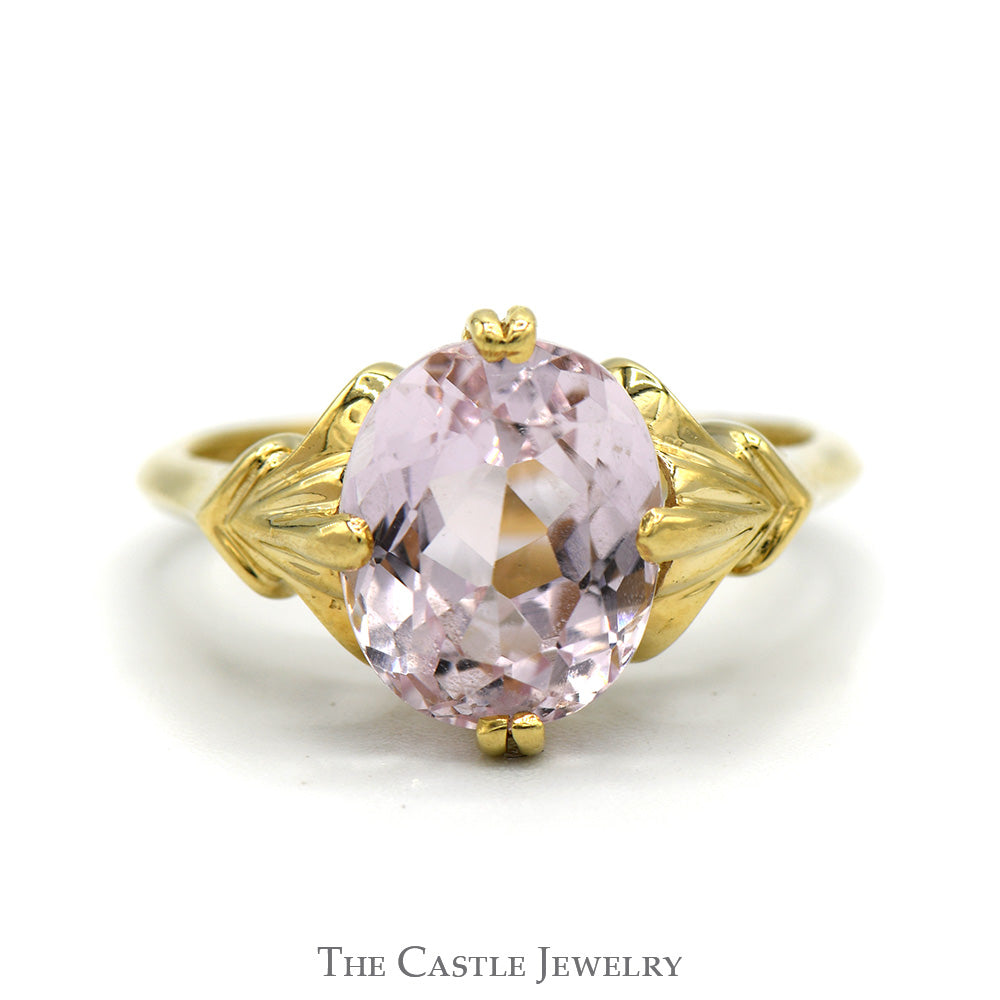 Oval Cut Morganite Ring in 14k Yellow Gold Floral Designed Vintage Setting