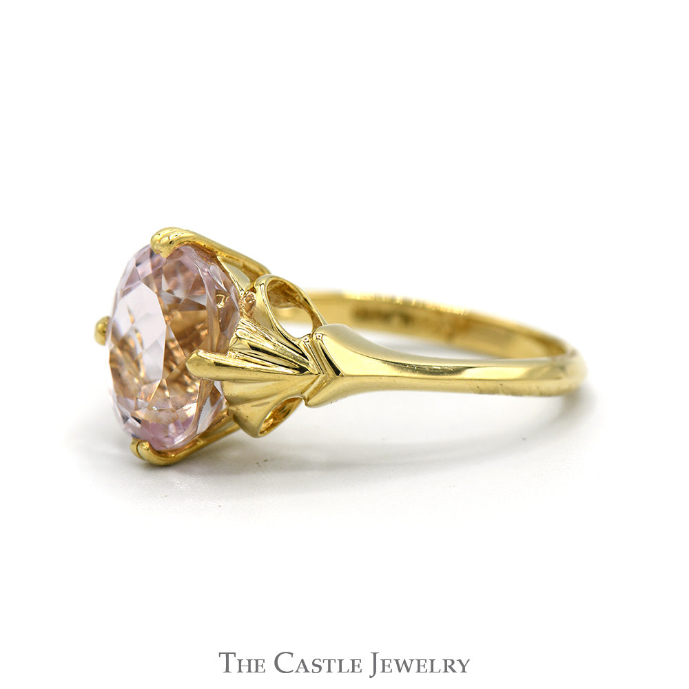 Oval Cut Morganite Ring in 14k Yellow Gold Floral Designed Vintage Setting