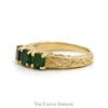 Three Stone Round Emerald Ring with Scroll Designed Sides in 14k Yellow Gold - Thumbnail 3