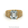 Emerald Cut Aquamarine Ring with Diamond Cluster Sides in 14k Yellow Gold - Thumbnail 1