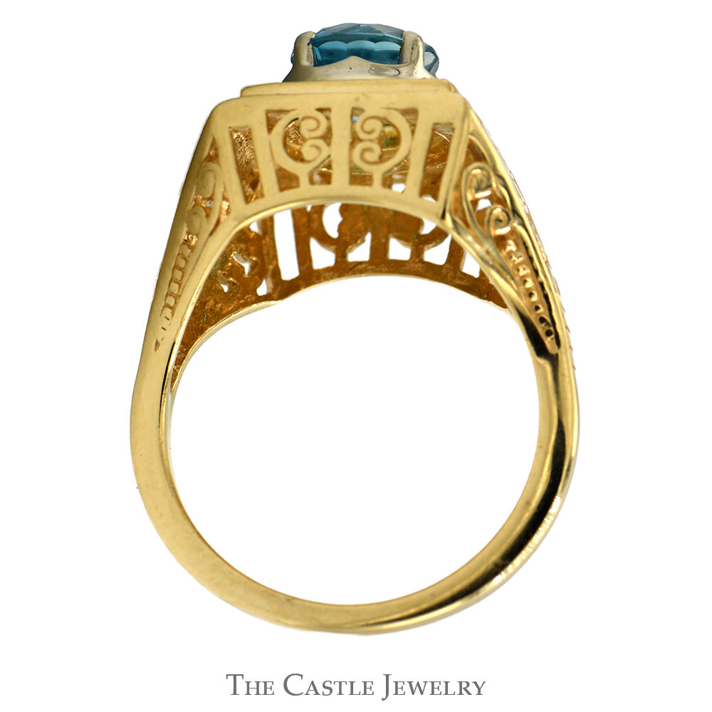 Round Topaz Ring with Open Scroll Designed Sides in 14k Yellow Gold