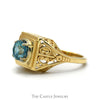 Round Topaz Ring with Open Scroll Designed Sides in 14k Yellow Gold - Thumbnail 3