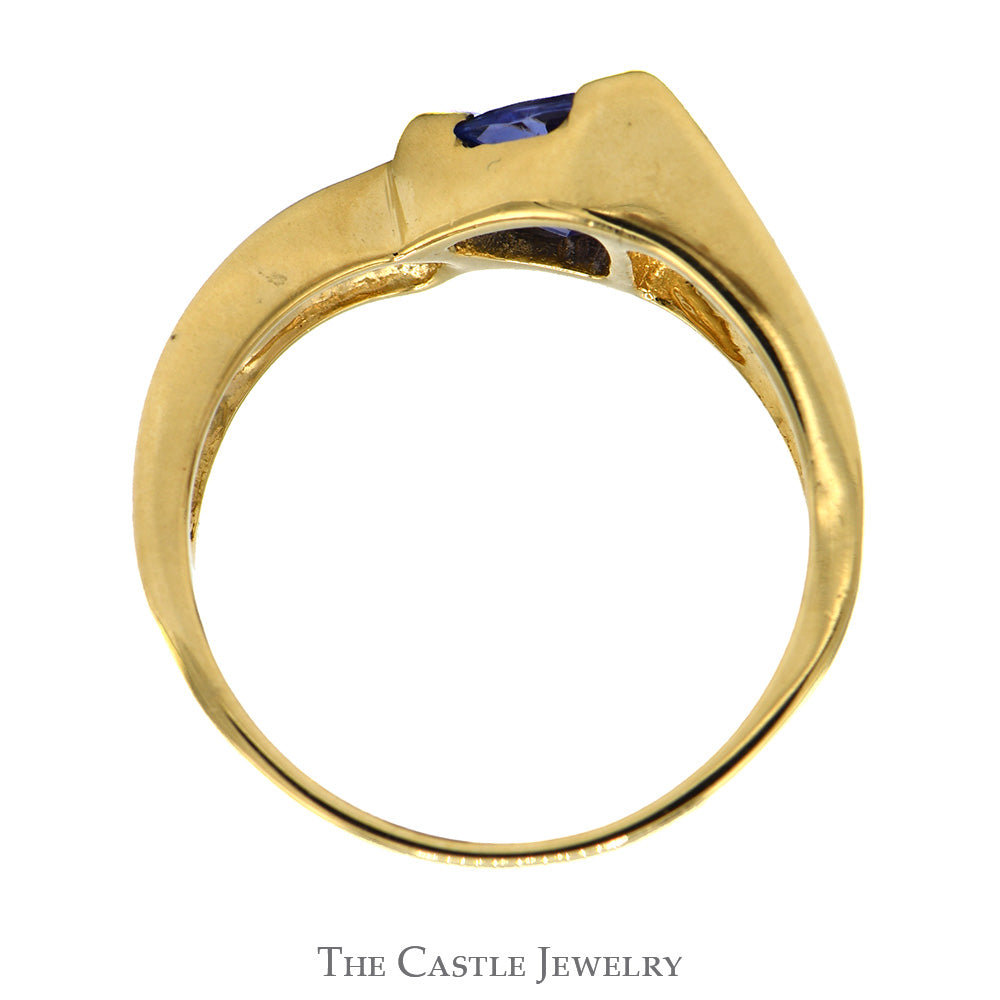 Trillion Cut Tanzanite Ring with Channel Set Diamond Accents in 14k Yellow Gold