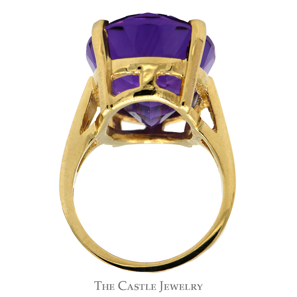 Large Oval Amethyst Solitaire Ring in Polished 10k Yellow Gold