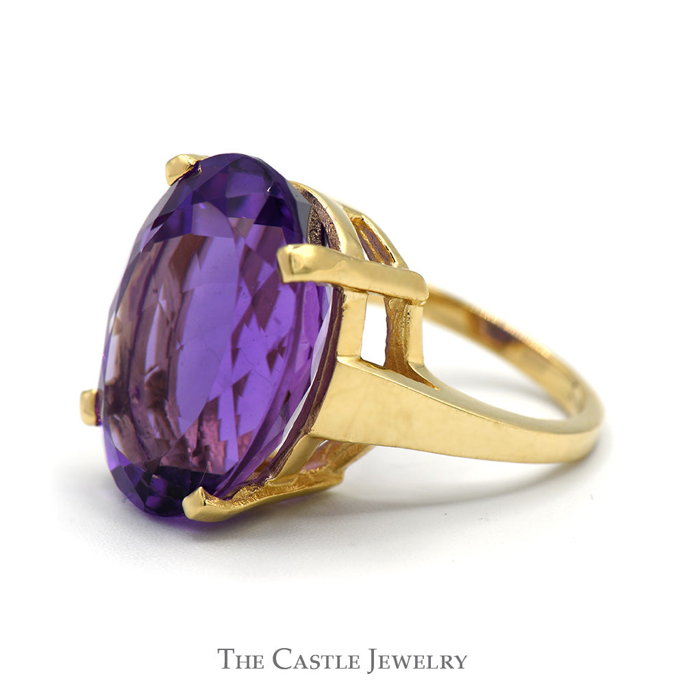 Large Oval Amethyst Solitaire Ring in Polished 10k Yellow Gold