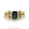 Emerald Cut Sapphire Ring with Channel Set Baguette & Round Diamond Accents in 14k Yellow Gold - Thumbnail 1
