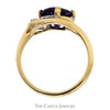 Oval Cut Amethyst Ring with Diamond Accented Swirled Design in 14k Yellow Gold - Thumbnail 2