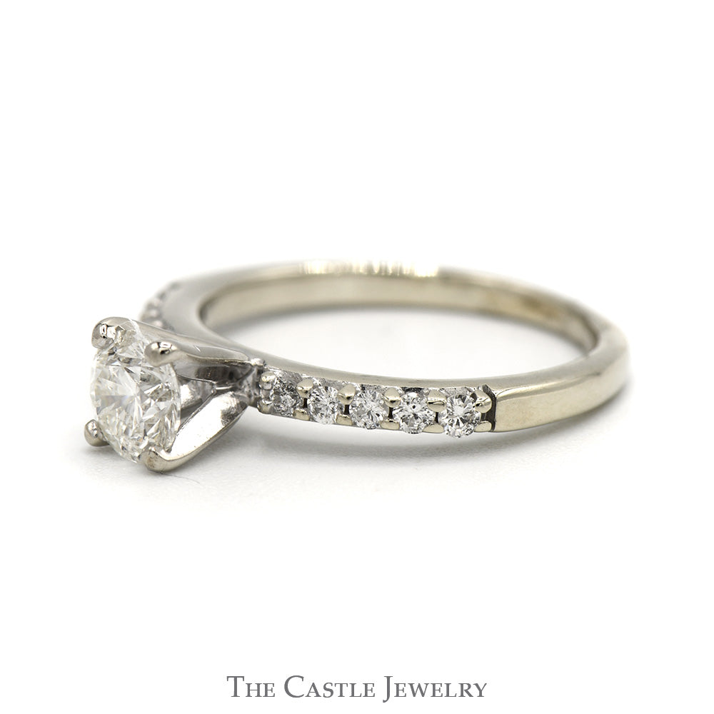 Round Diamond Engagement Ring with Diamond Accented Sides in 14k White Gold