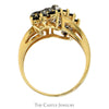 Sapphire & Diamond Waterfall Cluster Ring with Open Filigree Bypass Design in 10k Yellow Gold - Thumbnail 2