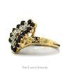 Sapphire & Diamond Waterfall Cluster Ring with Open Filigree Bypass Design in 10k Yellow Gold - Thumbnail 3