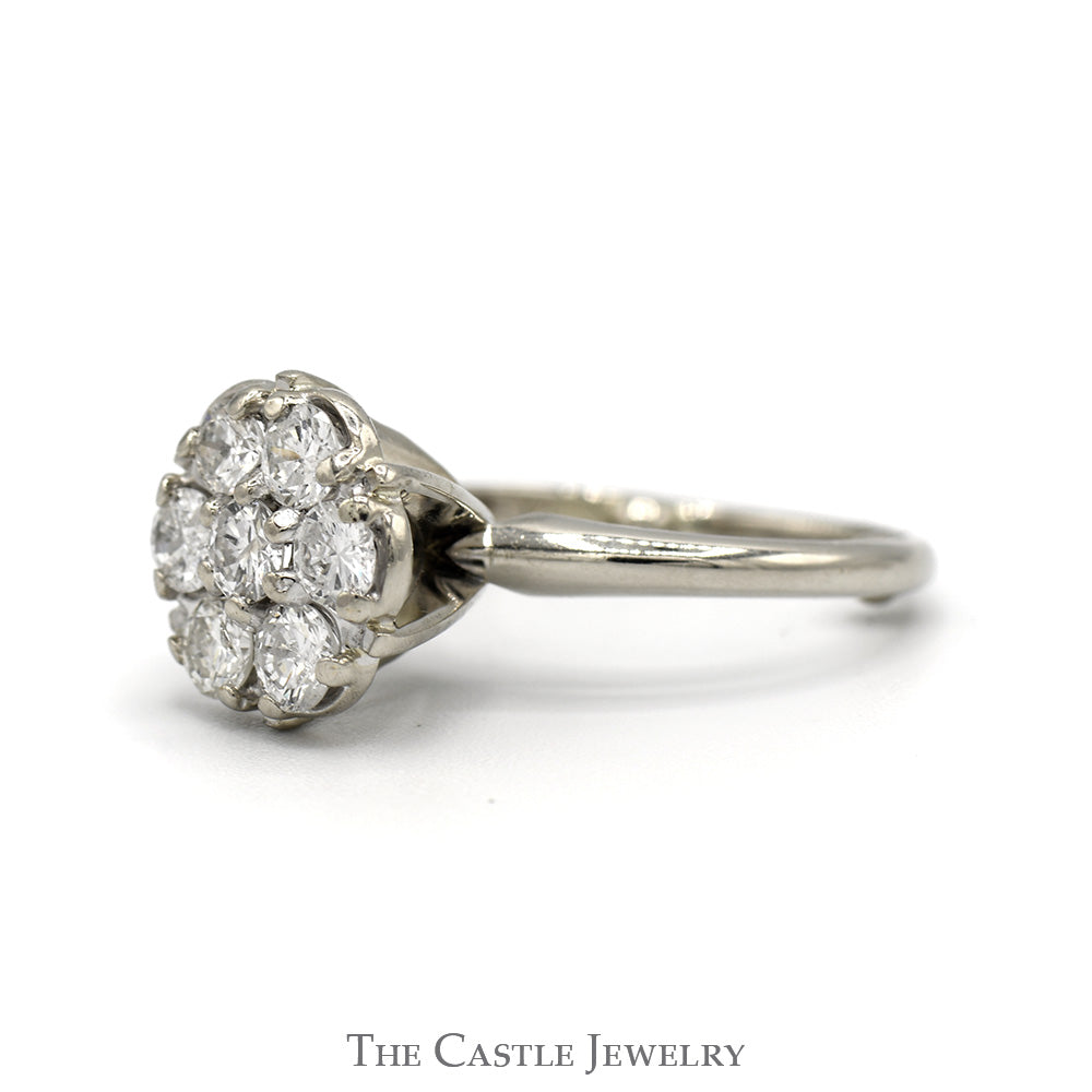 .85cttw 7 Round Diamond Cluster Ring in 14k White Gold