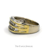 1cttw Double Row Round Nick Set Diamond Men's Ring in 10k White & Yellow Gold - Thumbnail 3