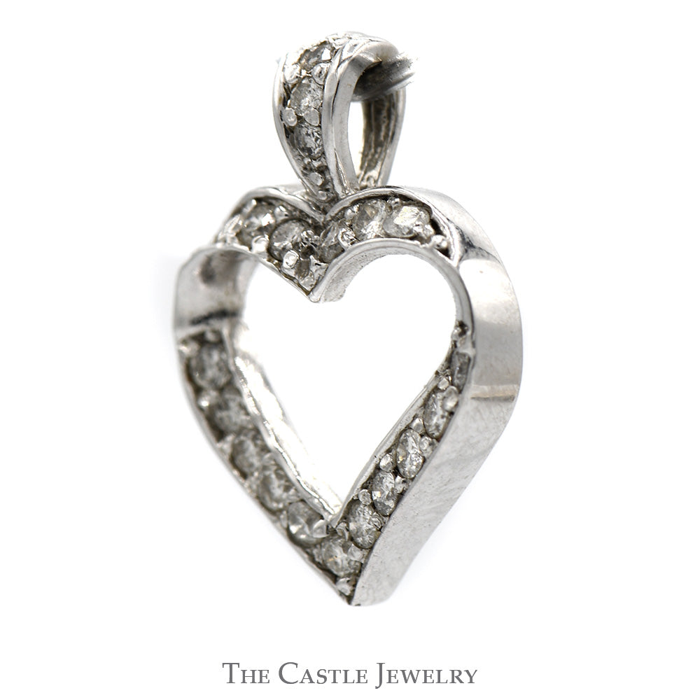 Open Heart Shaped 1/4cttw Diamond Pendant in 10k White Gold