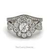 1.75cttw Diamond Flower Cluster Bridal Set with Diamond Accented Twisted Sides and Matching Soldered Band in 10k White Gold - Thumbnail 1