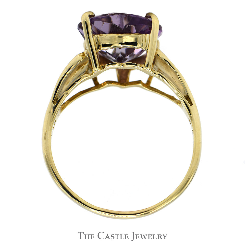 Heart Shaped Amethyst Solitaire Ring in 10k Yellow Gold Tapered Setting