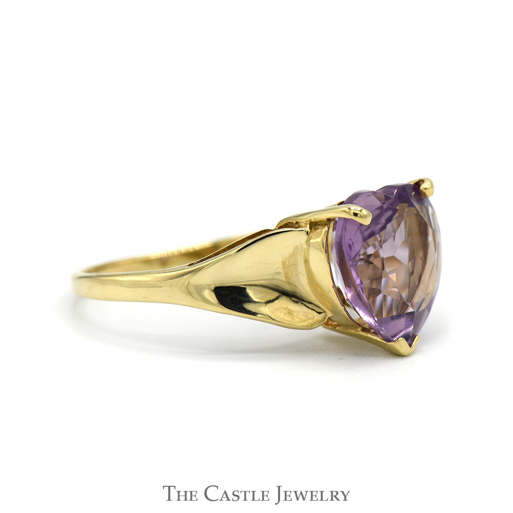 Heart Shaped Amethyst Solitaire Ring in 10k Yellow Gold Tapered Setting